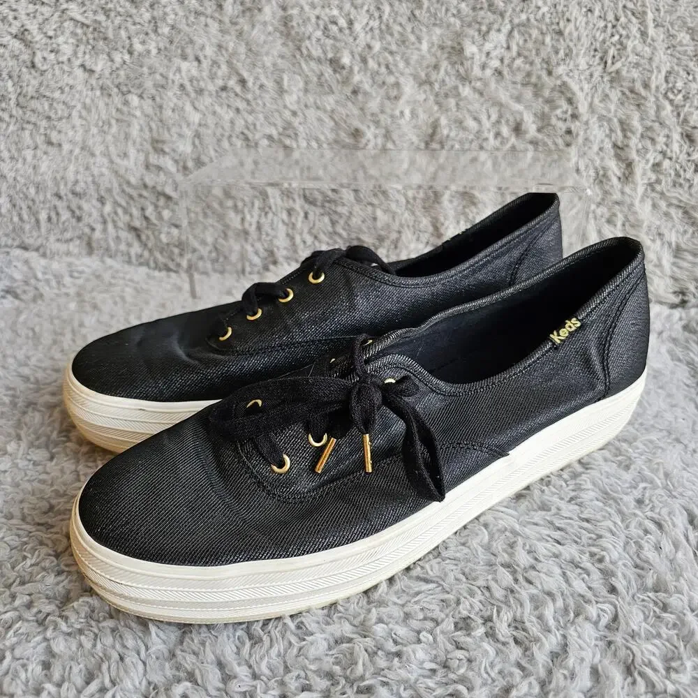 Keds Women's Triple CVO Metallic Lace Up Twill Platform Sneakers Size 9.5‎ Black